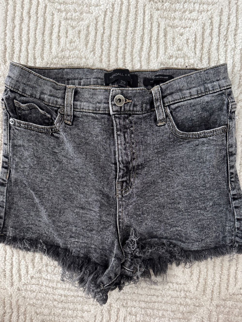 Kendall & Kylie Gray Acid Wash Frayed Denim Shorts